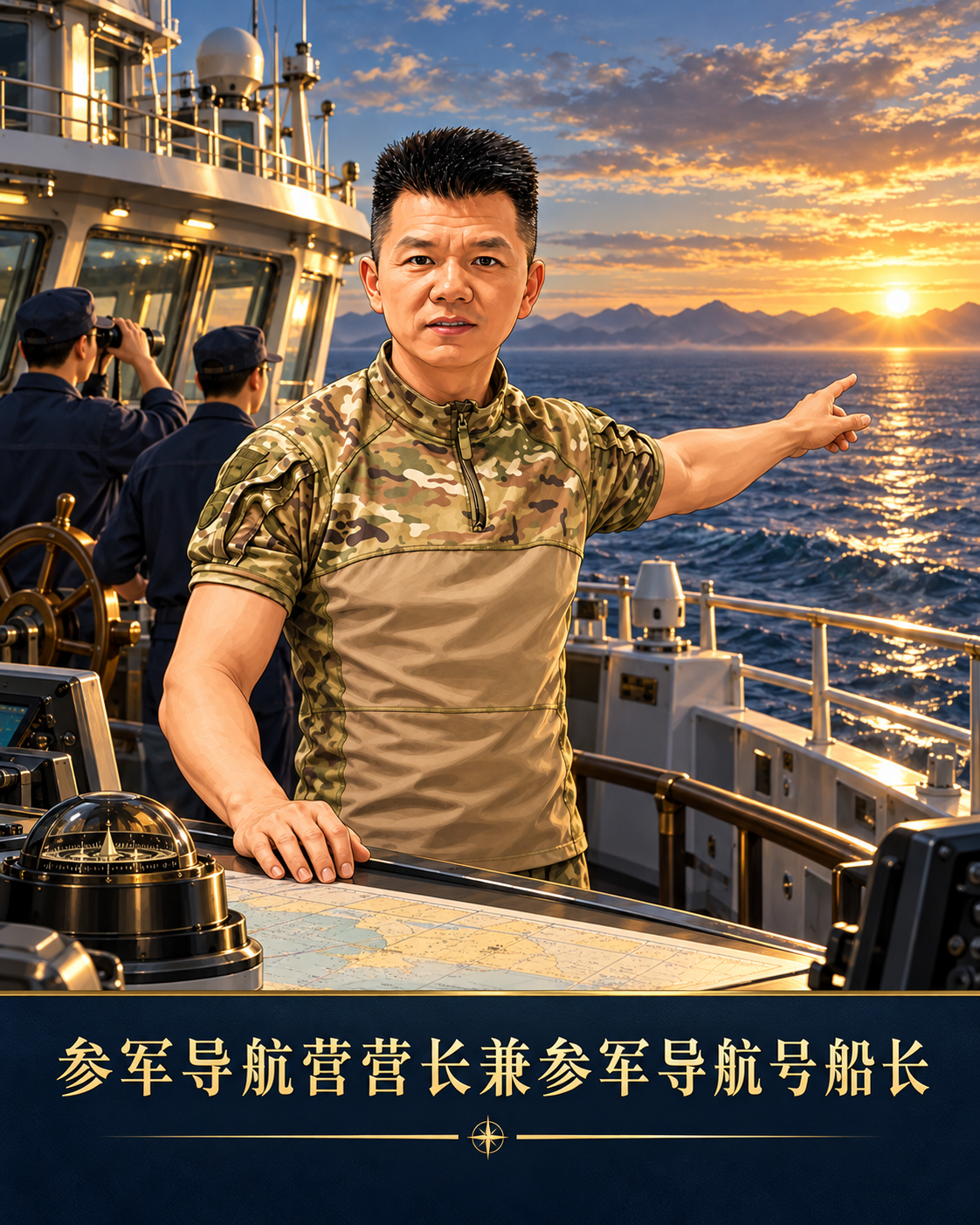 狼哥在巨轮上指挥船员航行的领航人海报